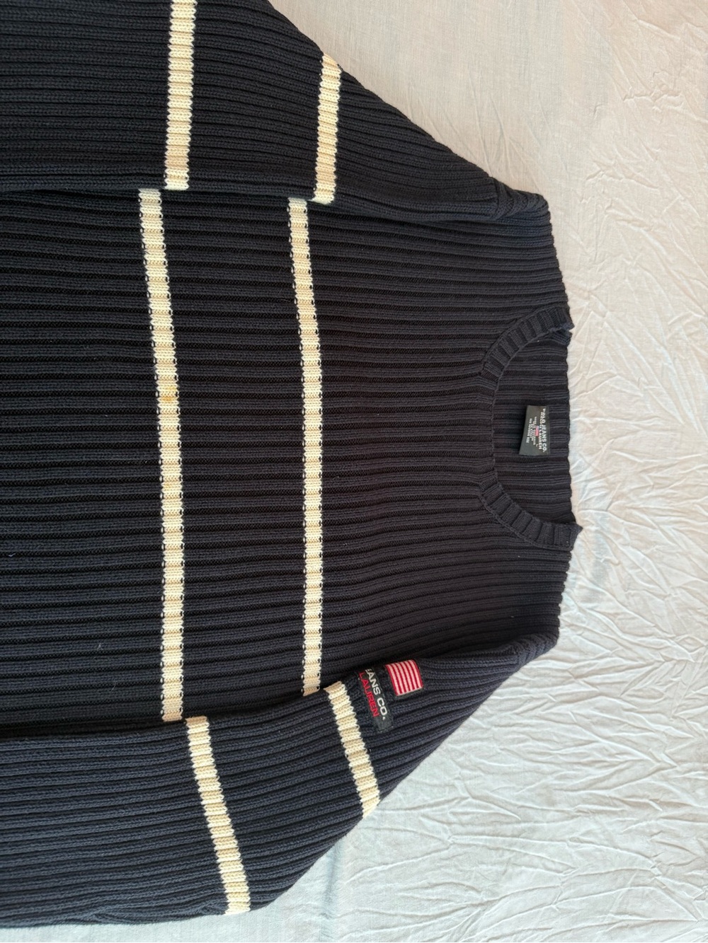 U.S. Polo Assn. Black Crewneck Sweater with Cream Stripes - Picture 1 of 3